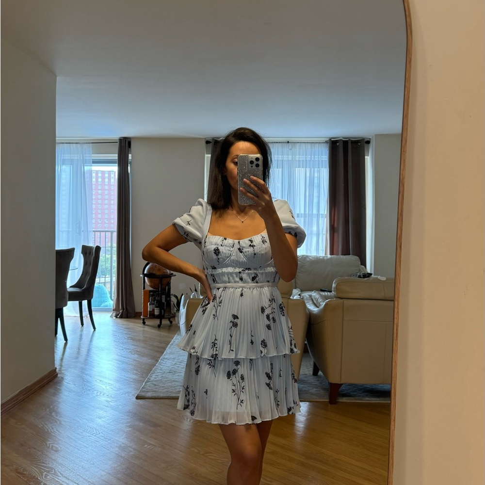 Self-Portrait White Floral Tiered Mini Dress